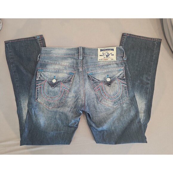 True Religion Straight Red White Blue Stitching Mens Jeans 32 x 32 MDE859EP3 - Picture 1 of 5